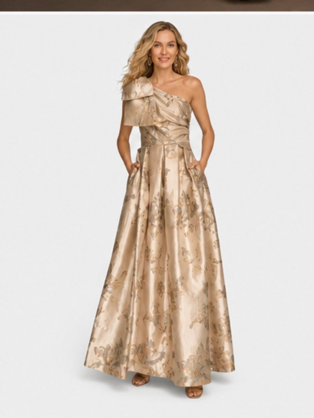 Donna Karan New York One-Shoulder Bow Ball Gown Champagne Size 8 NWT - Picture 4 of 6